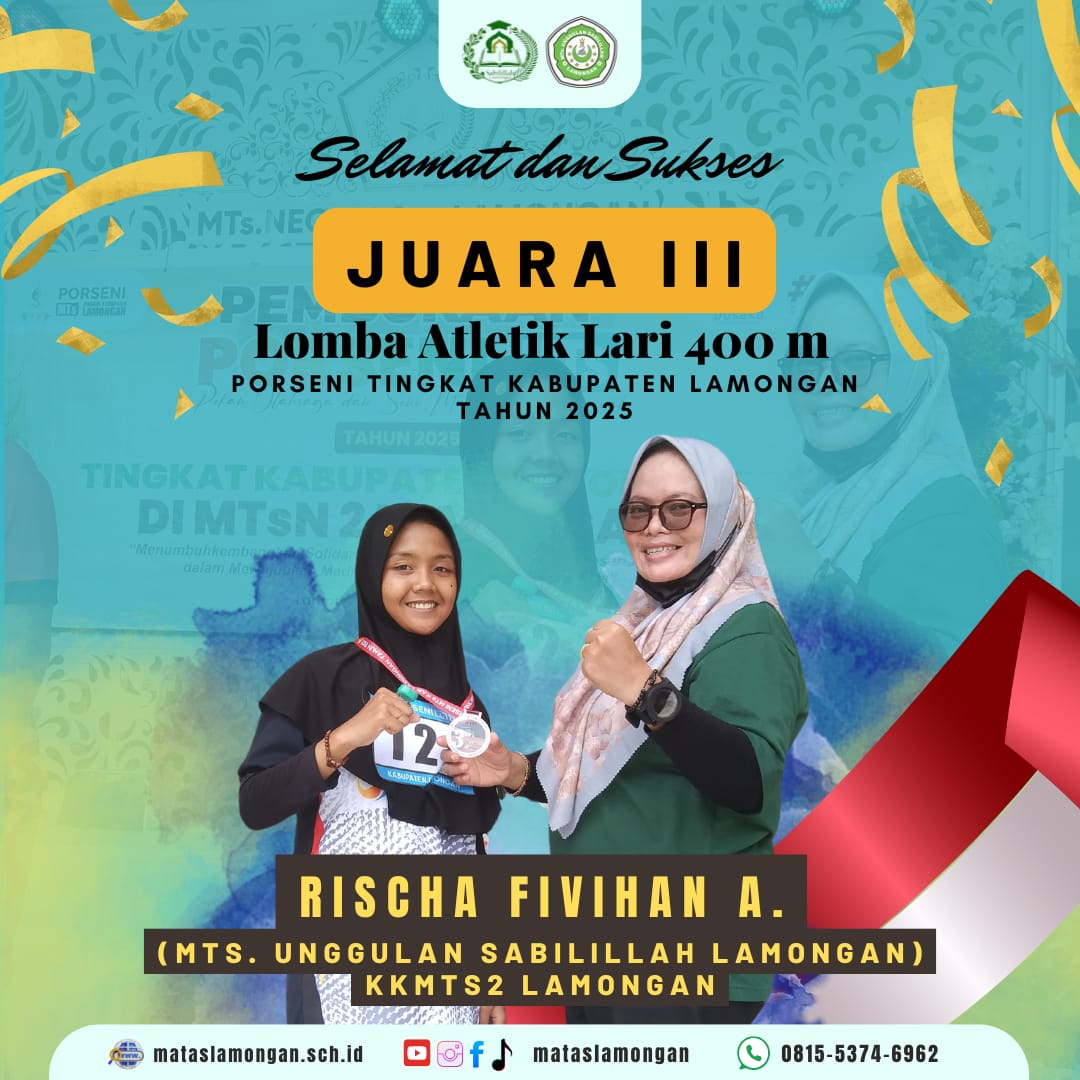 Juara 3 Atletik Lari 400m Pi PORSENI MTs Tingkat Kabupaten Tahun 2025