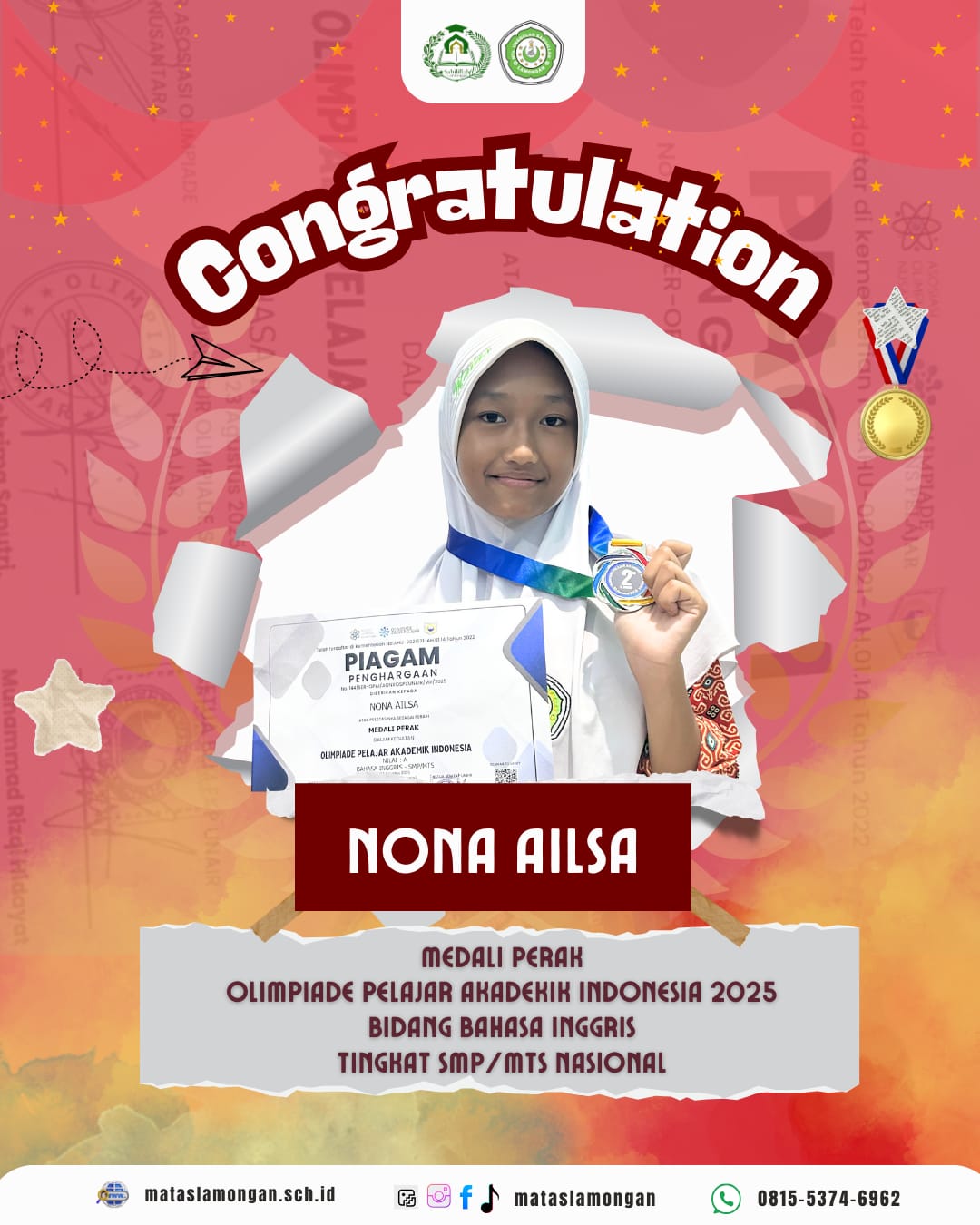 Medali Perak Bahasa Inggris, Olimpiade Pelajar Akademik tingkat Nasional 2025