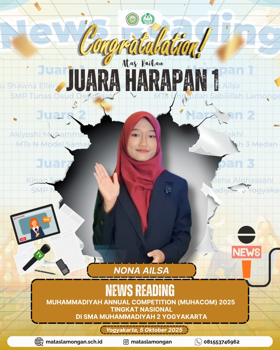 JUARA HARAPAN 1 NEWS READING MUHACOM 2025 TINGKAT NASIONAL
