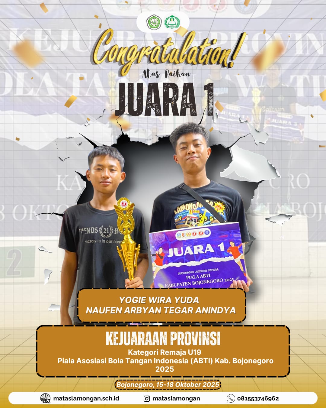 JUARA 1 BOLA TANGAN U19 KEJURPROV 2025