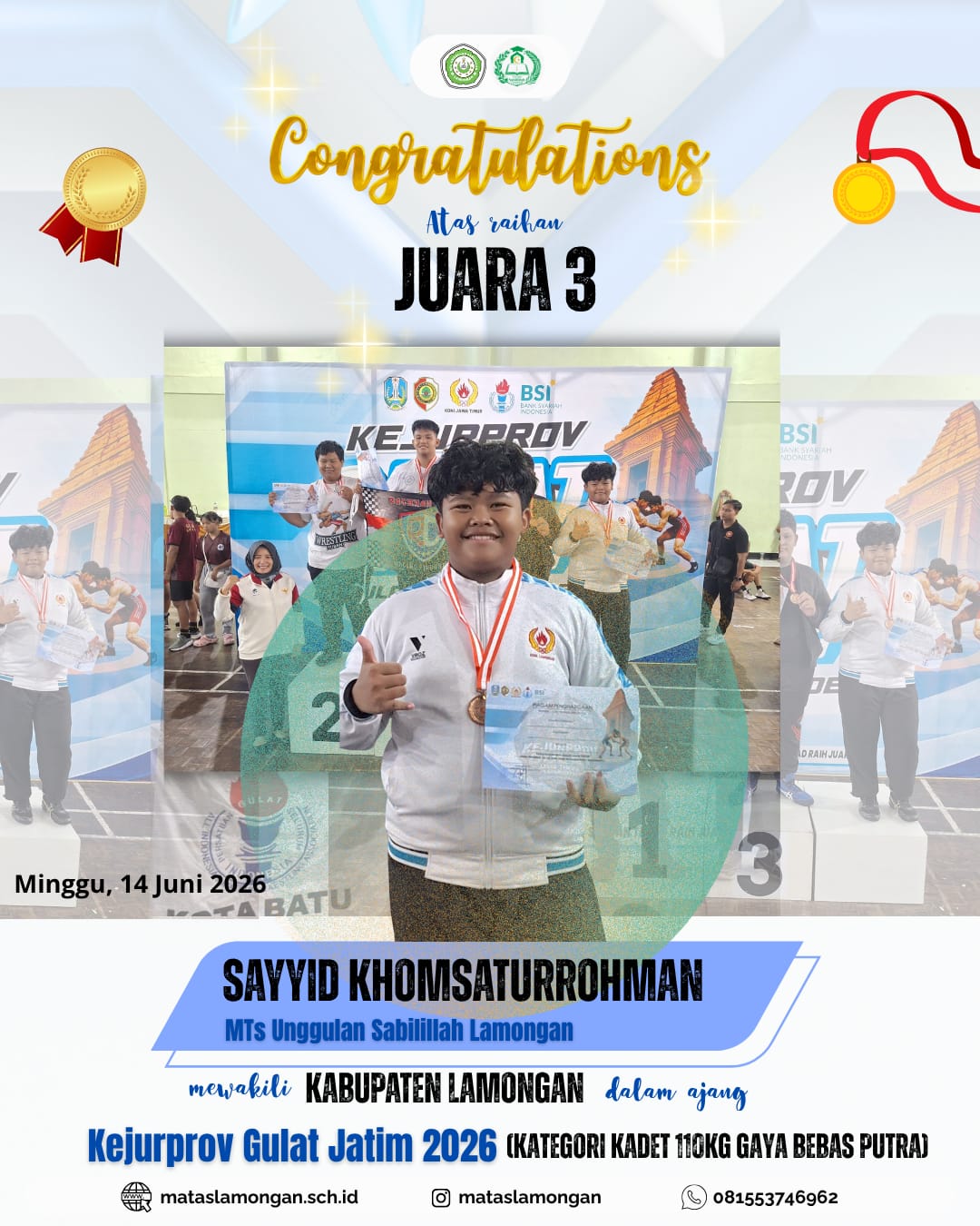 Juara 3 Kejurprov Jatim Gulat Kategori Kadet 110 Kg Gaya Bebas Putra Tahun 2026